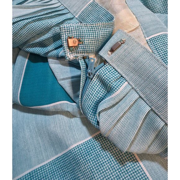 Vintage Mid Century Pleated Blue Checkered Pattern Knee Length Lined Skirt S/M - Picture 4 of 6